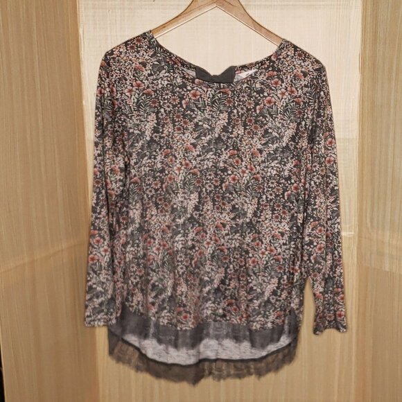 LC Lauren Conrad Womens Grey  Long Sleeve Floral Tunic With Tie Detail XXL - Picture 1 of 8